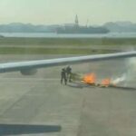 Balão cai em avião e pega fogo no Aeroporto Santos Dumont; vídeo