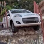 Vídeo mostra carro literalmente pendurado em estacionamento no centro de Rio Branco