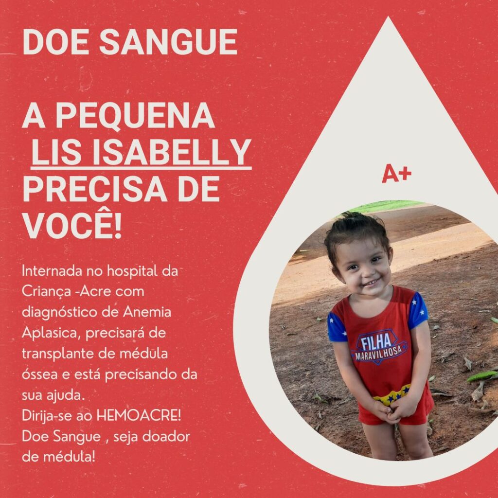Família pede doação de sangue para criança que precisa de transplante de medula