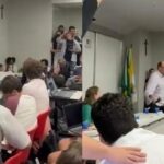 Professor abandona debate sobre conflito entre Hamas e Israel após discussão com alunos na PUC-RJ Professor abandona debate sobre conflito entre Hamas e Israel após discussão com alunos na PUC-RJ