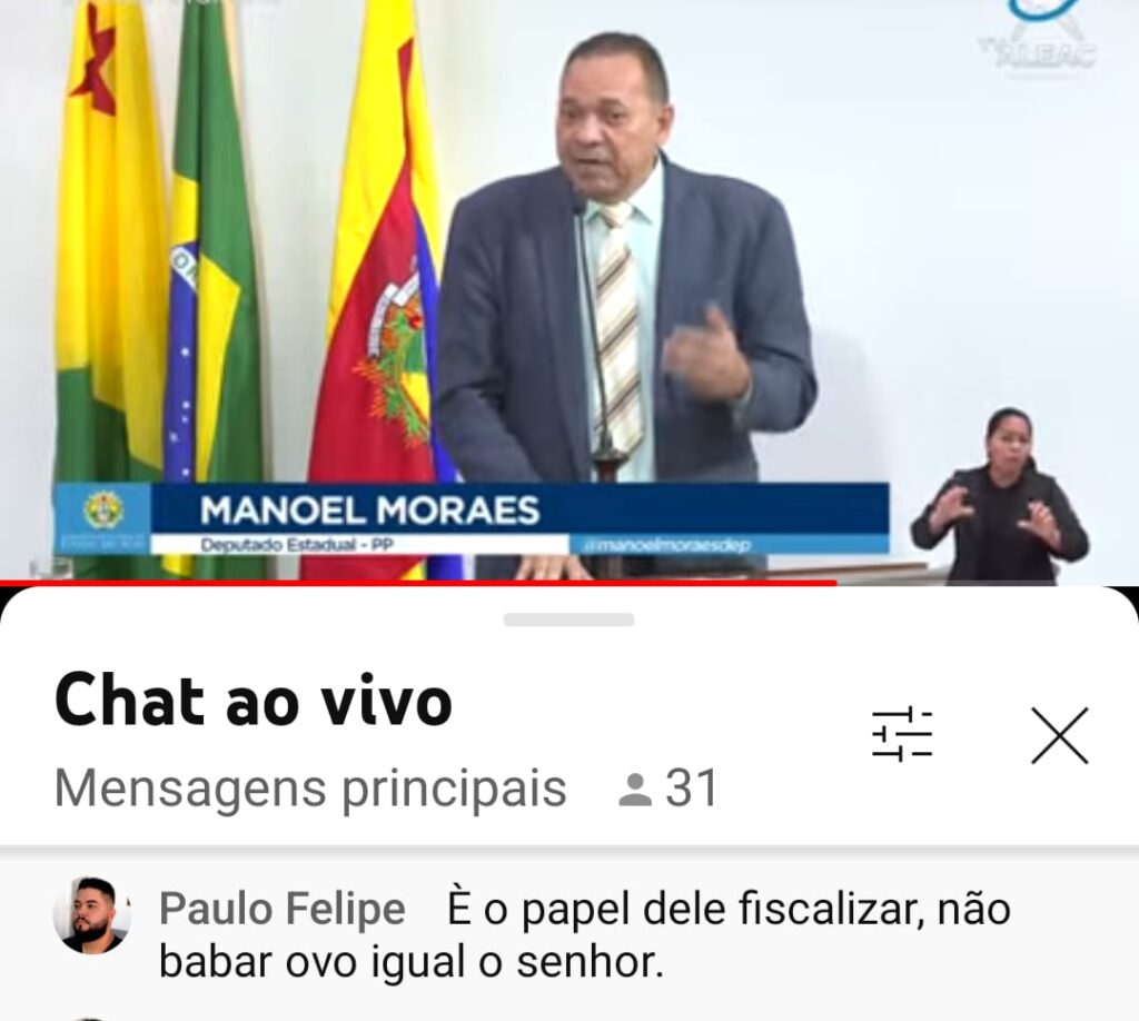 Internauta dispara contra líder do governo na Aleac: ‘Papel dele é fiscalizar, não babar o ovo’