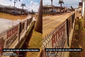 Rio Acre baixa 26 centímetros em 12 horas e condutores começam a dirigir por ruas do bairro Triângulo, em Rio Branco