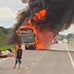 Ônibus da Matriz incendeia durante viagem entre Rio Branco e Porto Velho