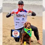 Cadela brasileira vence campeonato mundial de surf para cães nos EUA