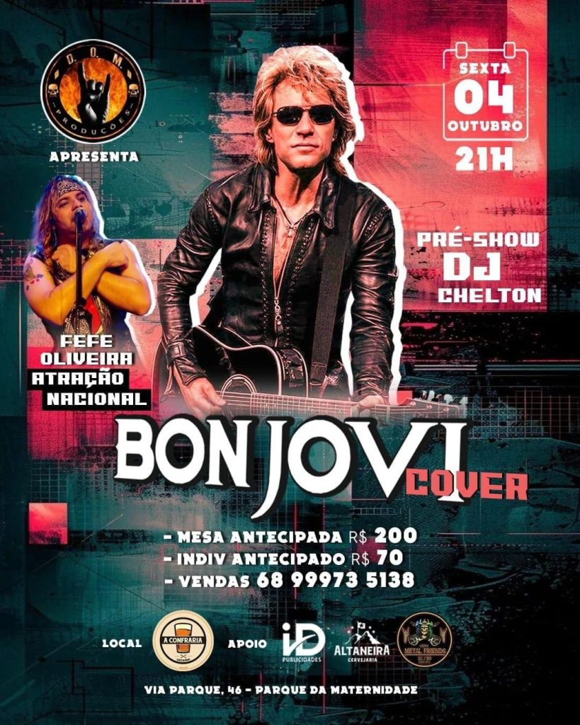 Tributo a Bon Jovi agita Rio Branco nesta sexta-feira (4)