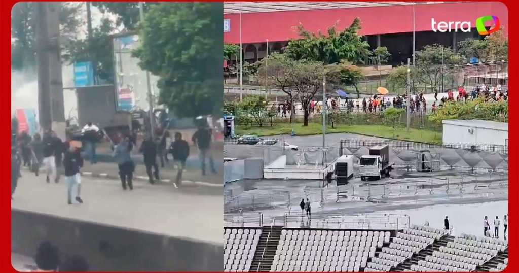 Pré-jogo entre Corinthians e Fla tem invasão, brigas e ônibus apedrejado Pré-jogo entre Corinthians e Fla tem invasão, brigas e ônibus apedrejado