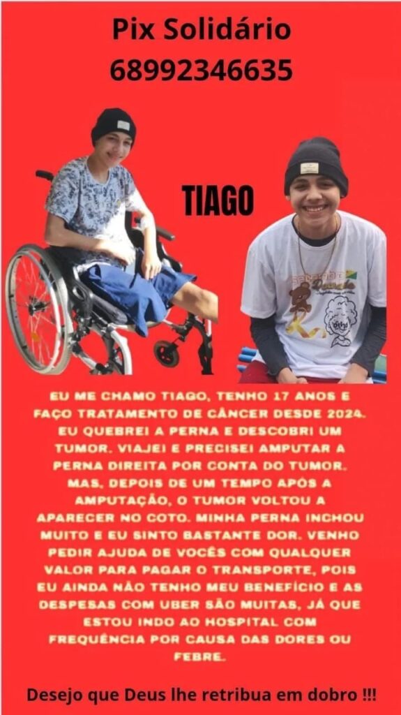 Jovem com câncer precisa de ajuda com transporte e alimentação em Rio Branco