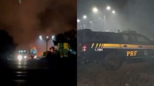 Viaturas da PRF quase são destruídas por incêndio em área de mata em Rio Branco