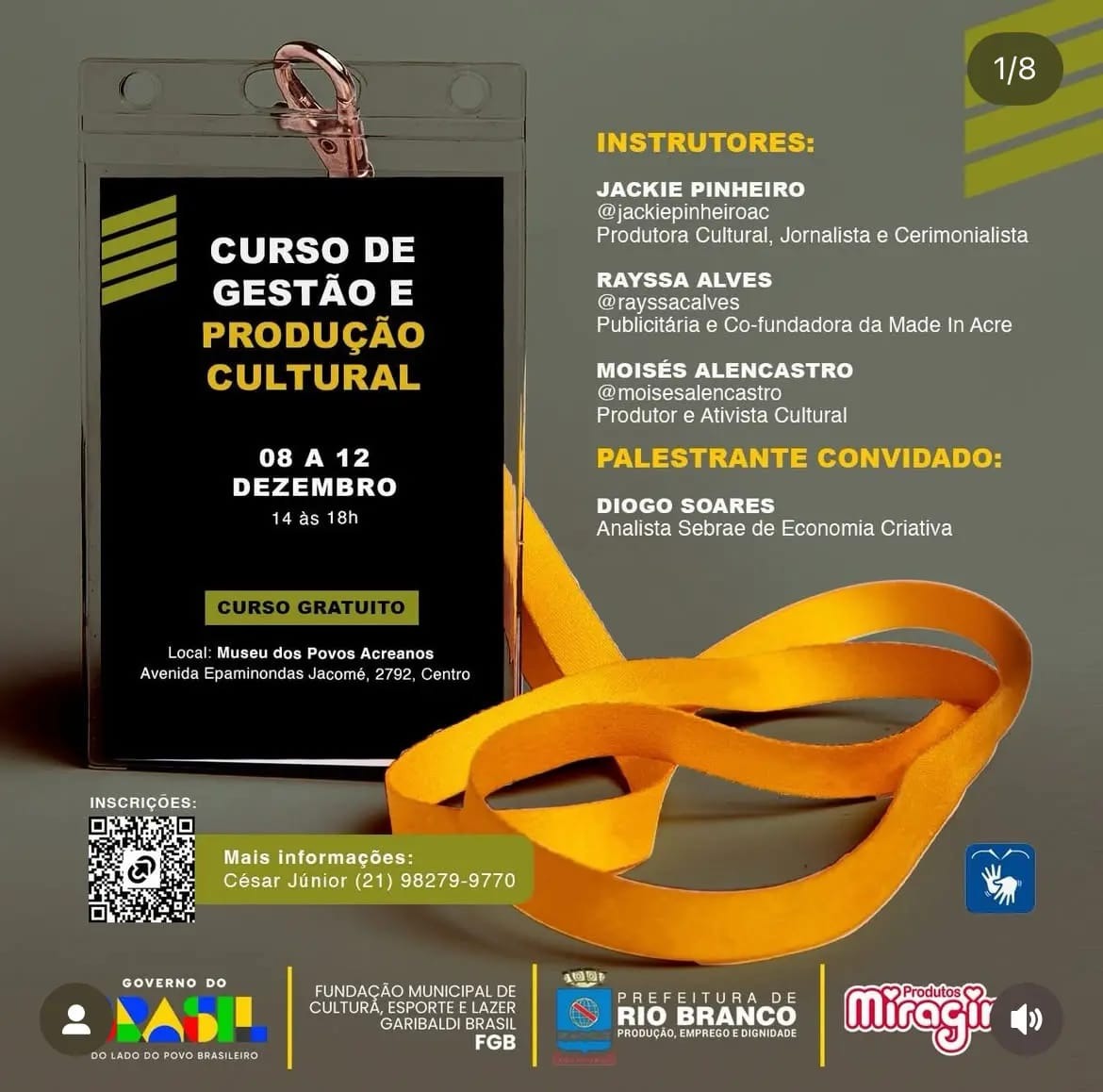 Rio Branco oferece curso gratuito de gestão e produção cultural para impulsionar a economia criativa