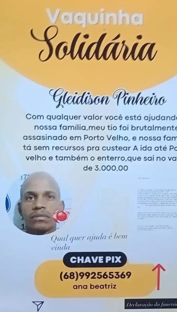 Família de acreano assassinado em RO arrecada recursos para trazer corpo até Rio Branco