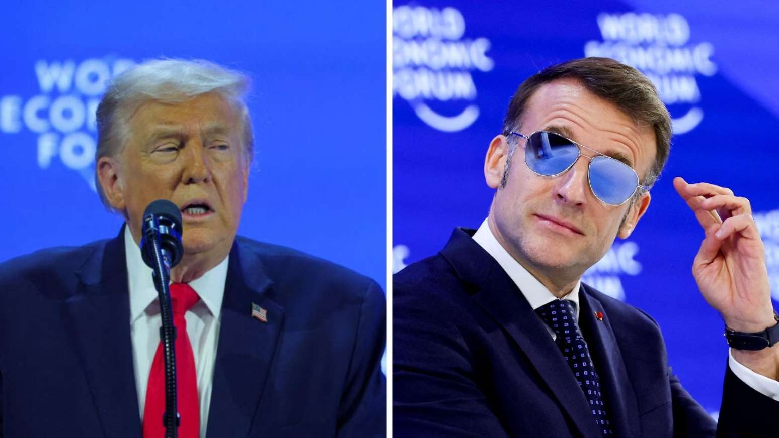 Trump ironiza óculos escuros de Macron ao falar sobre a França em discurso em Davos