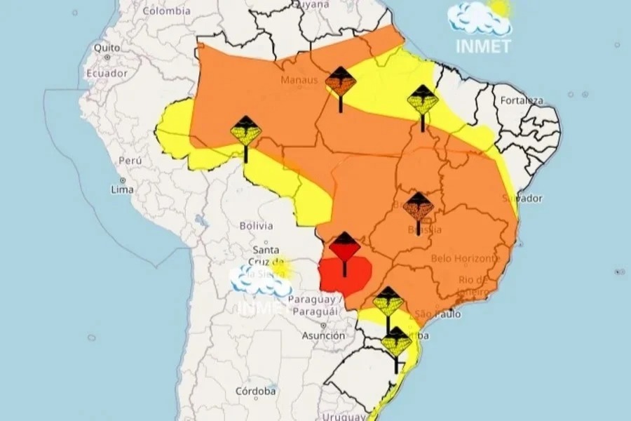 Inmet emite alerta vermelho de grande perigo para chuvas intensas em 44 cidades de MS