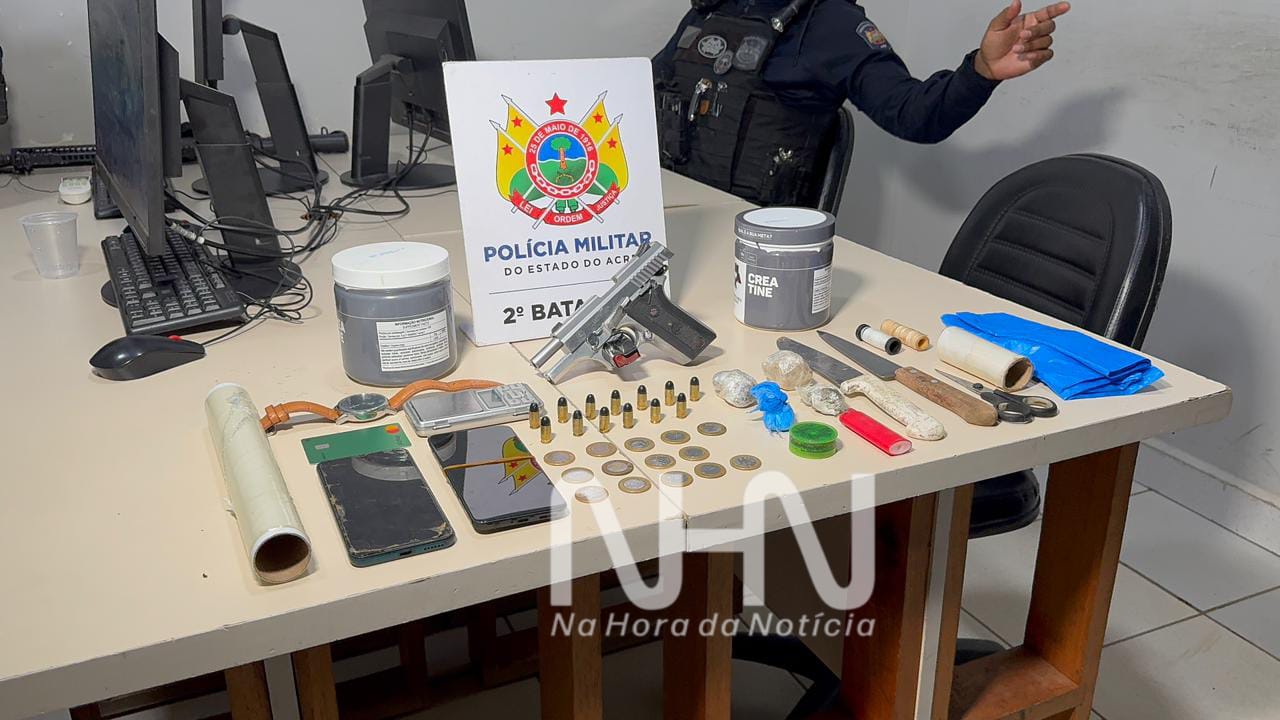 Tático do 2º BPM prende homem com drogas, arma e munições durante patrulhamento em ramal no Segundo Distrito de Rio Branco