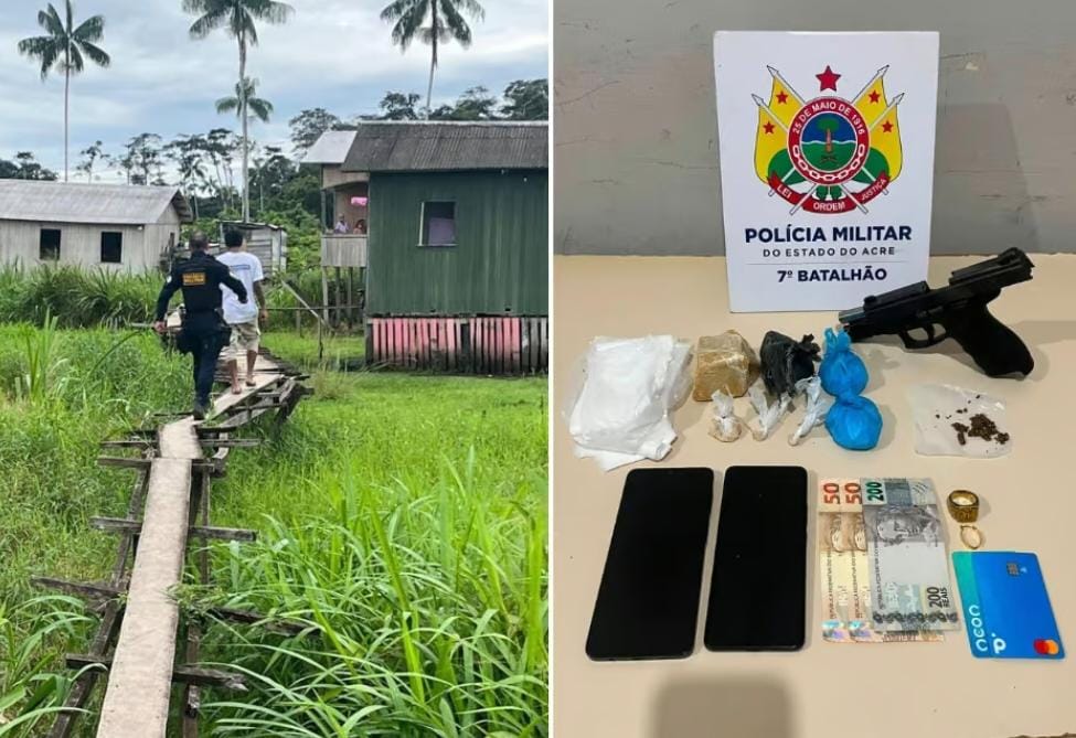 PM apreende drogas e arma e prende suspeito de tráfico em Tarauacá, no Acre PM apreende drogas e arma e prende suspeito de tráfico em Tarauacá, no Acre