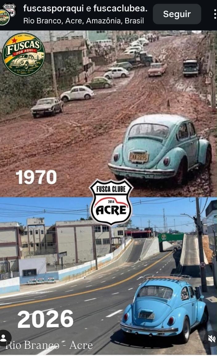 Com Fusca como símbolo, foto recriada liga passado e novo Complexo Viário em Rio Branco