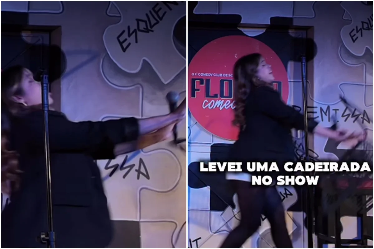 Humorista leva cadeirada e é xingada durante show em SC Humorista leva cadeirada e é xingada durante show em SC