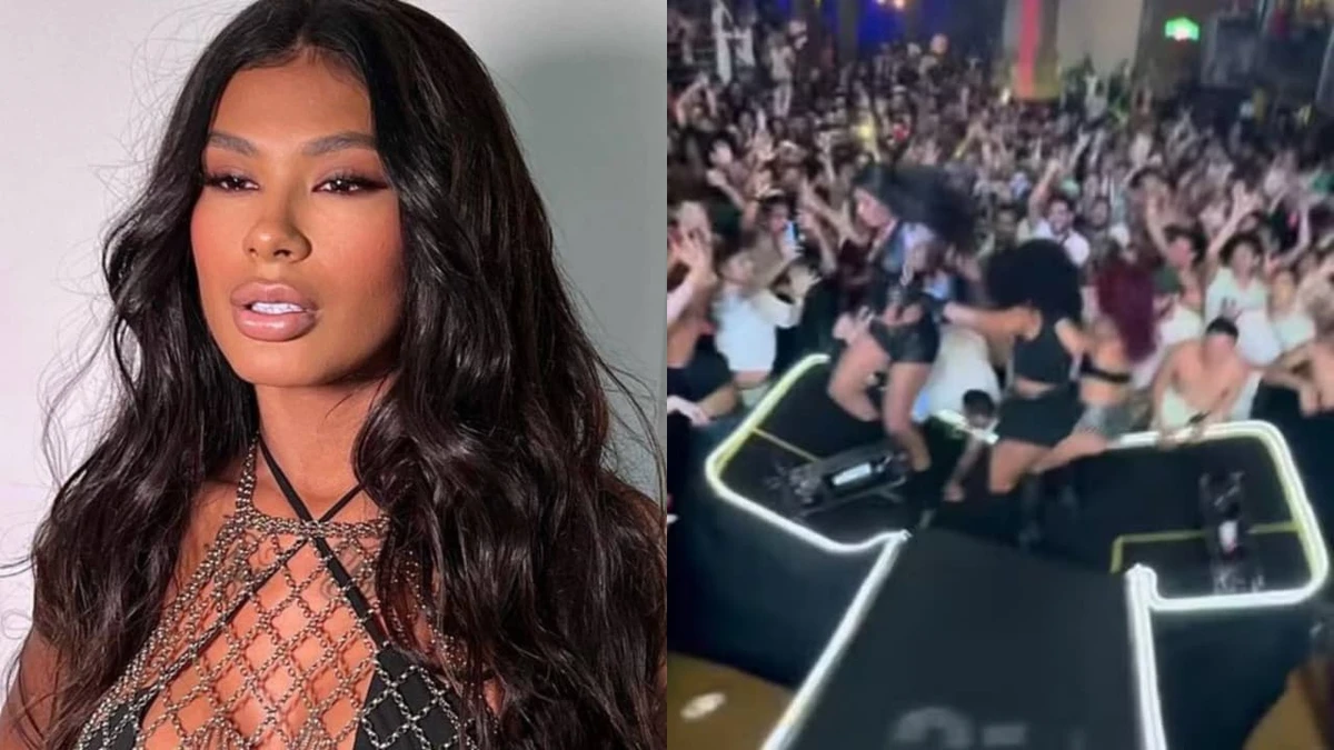 Pocah e bailarinas caem após estrutura de palco desabar no meio do show Pocah e bailarinas caem após estrutura de palco desabar no meio do show