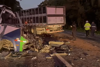 Acidente entre micro-ônibus e carreta deixa 23 mortos na BR-373, no Paraná Acidente entre micro-ônibus e carreta deixa 23 mortos na BR-373, no Paraná