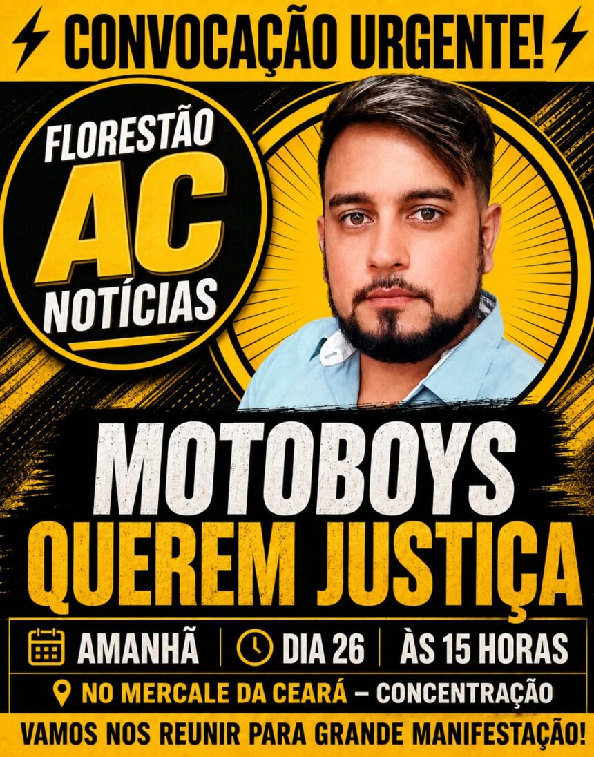 Entregadores do Acre fazem protesto nesta quarta por morte de motoboy atropelado por carro roubado