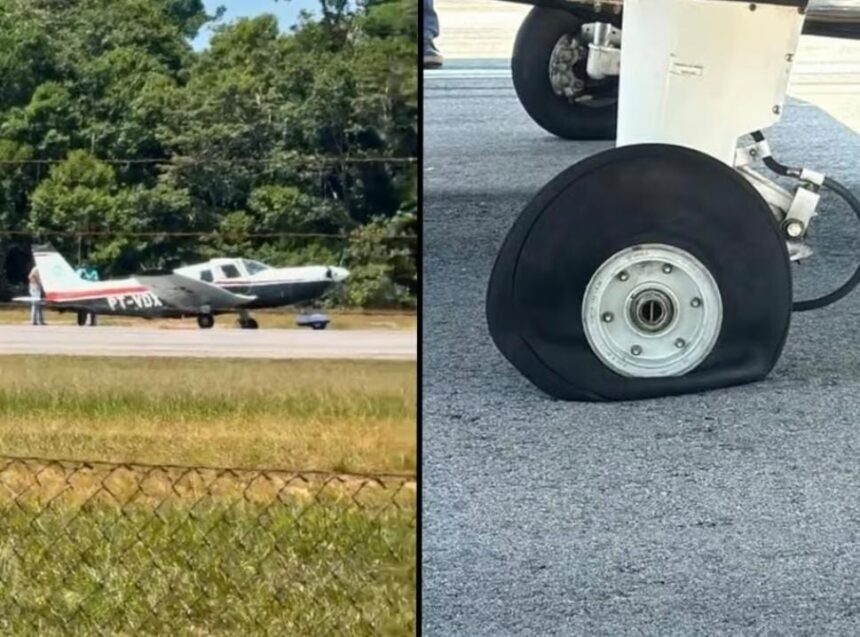 Avião sofre pane em pneu e fica imobilizado no meio da pista em Cruzeiro do Sul