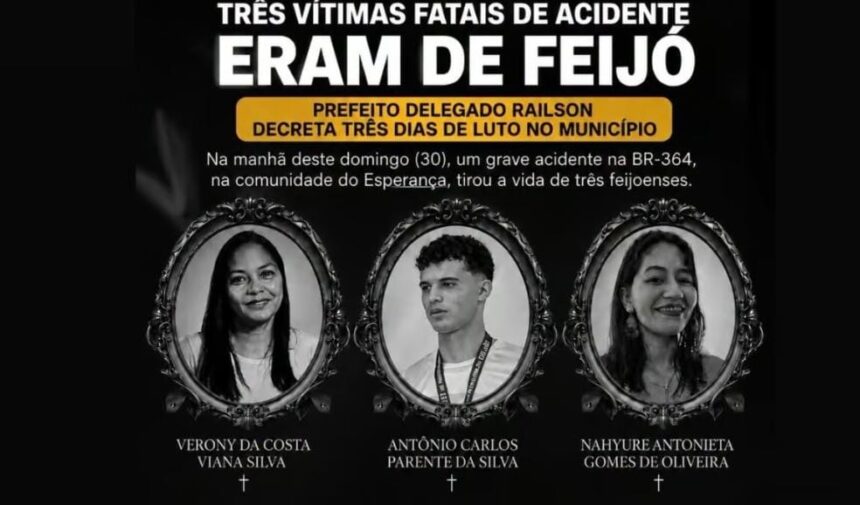 Três morrem em acidente na BR-364; motorista embriagado é preso e Feijó decreta luto