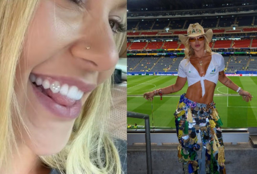 Virgínia Fonseca coloca diamantes nos dentes em homenagem a Vini Jr.