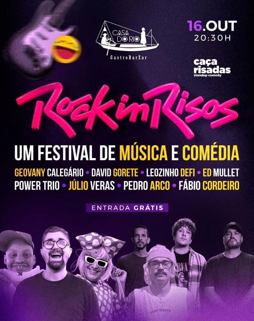 Rock in Risos chega à Casa do Rio nesta sexta com música e humor — entrada grátis!
