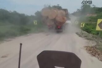 Morador flagra carreta com madeira em condições irregulares na BR-364
