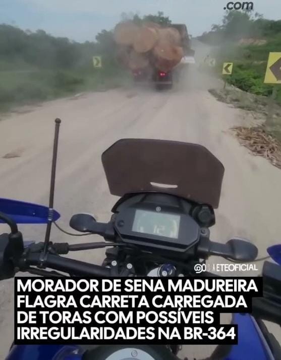 Morador flagra carreta com madeira em condições irregulares na BR-364