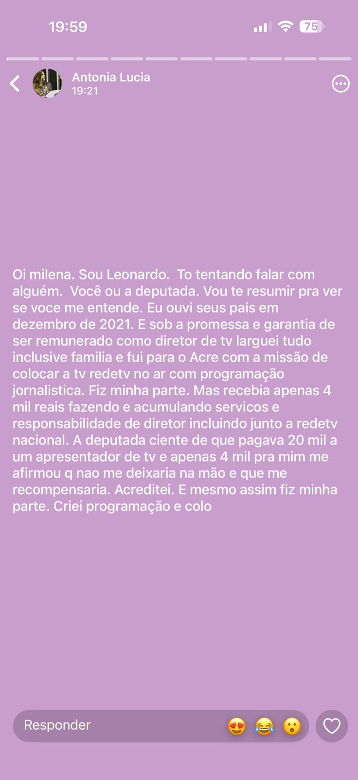 Deputada Antônia Lúcia acusa ex-diretor de TV em mensagens públicas e leva caso à PF Deputada Antônia Lúcia acusa ex-diretor de TV em mensagens públicas e leva caso à PF